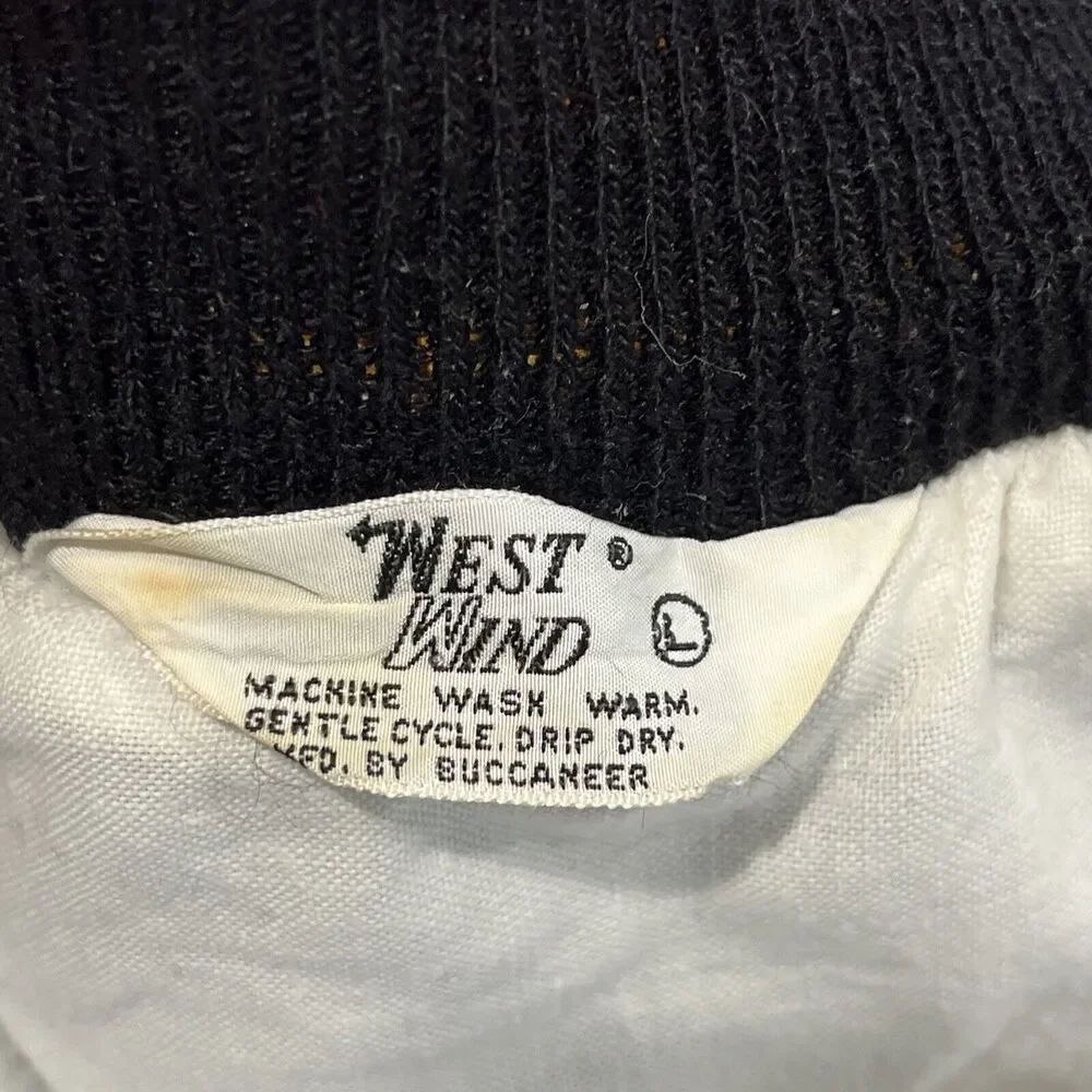 West Wind Large Vintage Nylon Stripe‎ Collar Snap Bomber Jacket 80s Champs USA